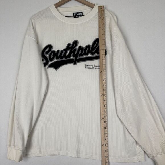 Vtg‎ Southpole Shirt Mens XL Ivory Large Graphic Thermal Ribbed Knit Y2K Flaws - Picture 11 of 16